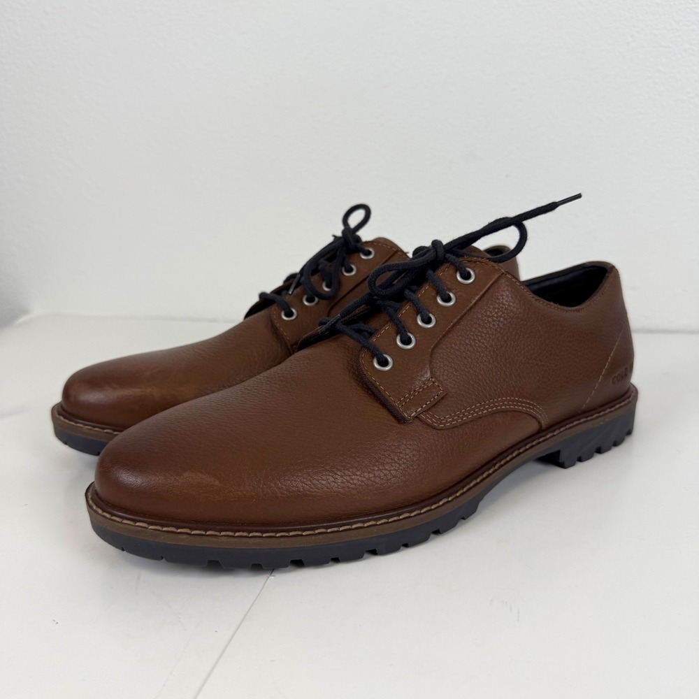 Cole Haan Grand.OS Mens 9 M Brown Leather Water Resistant Derby Shoes